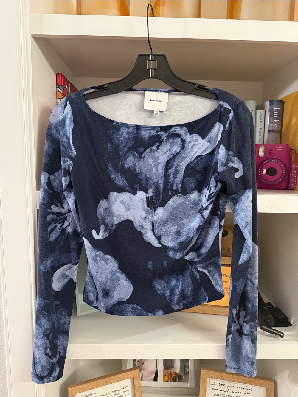 Reformation Navy & Light Blue Floral Long-Sleeve Top
